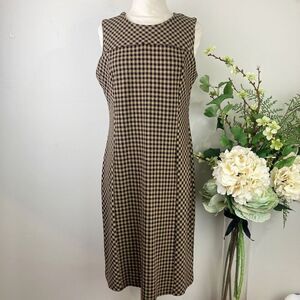 J. JILL Dress | Ponte Gingham | Camel Tan Black Checkered | Size Small